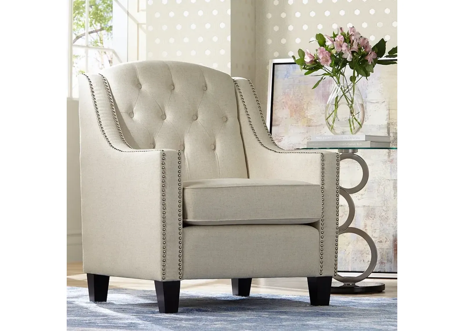 Tivoli Beige Linen Tufted Armchair