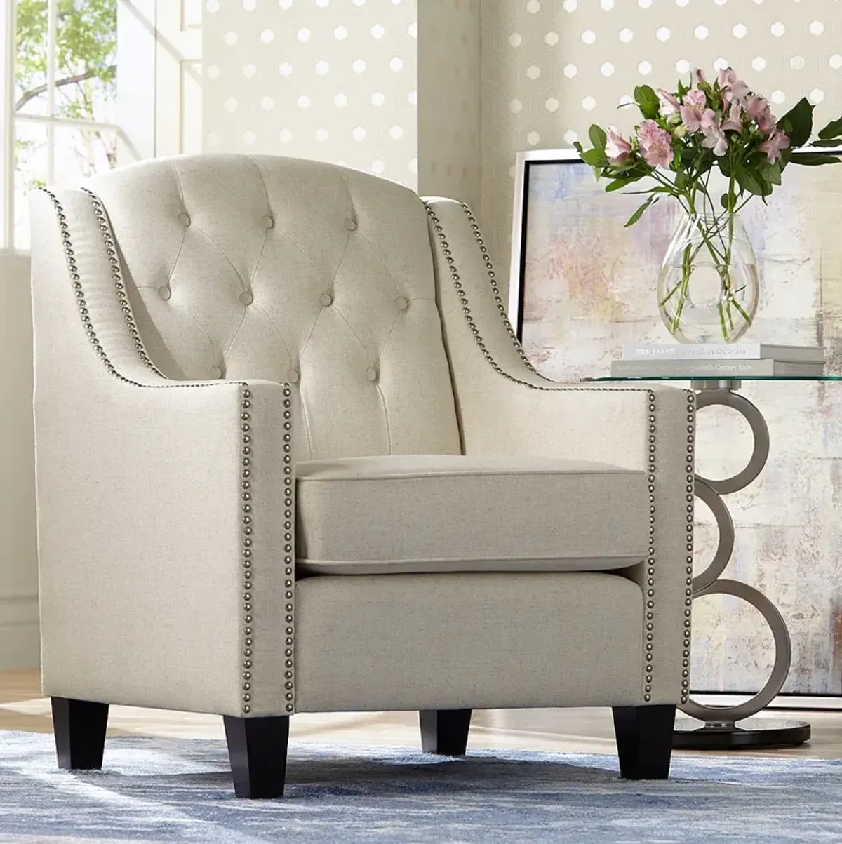 Tivoli Beige Linen Tufted Armchair