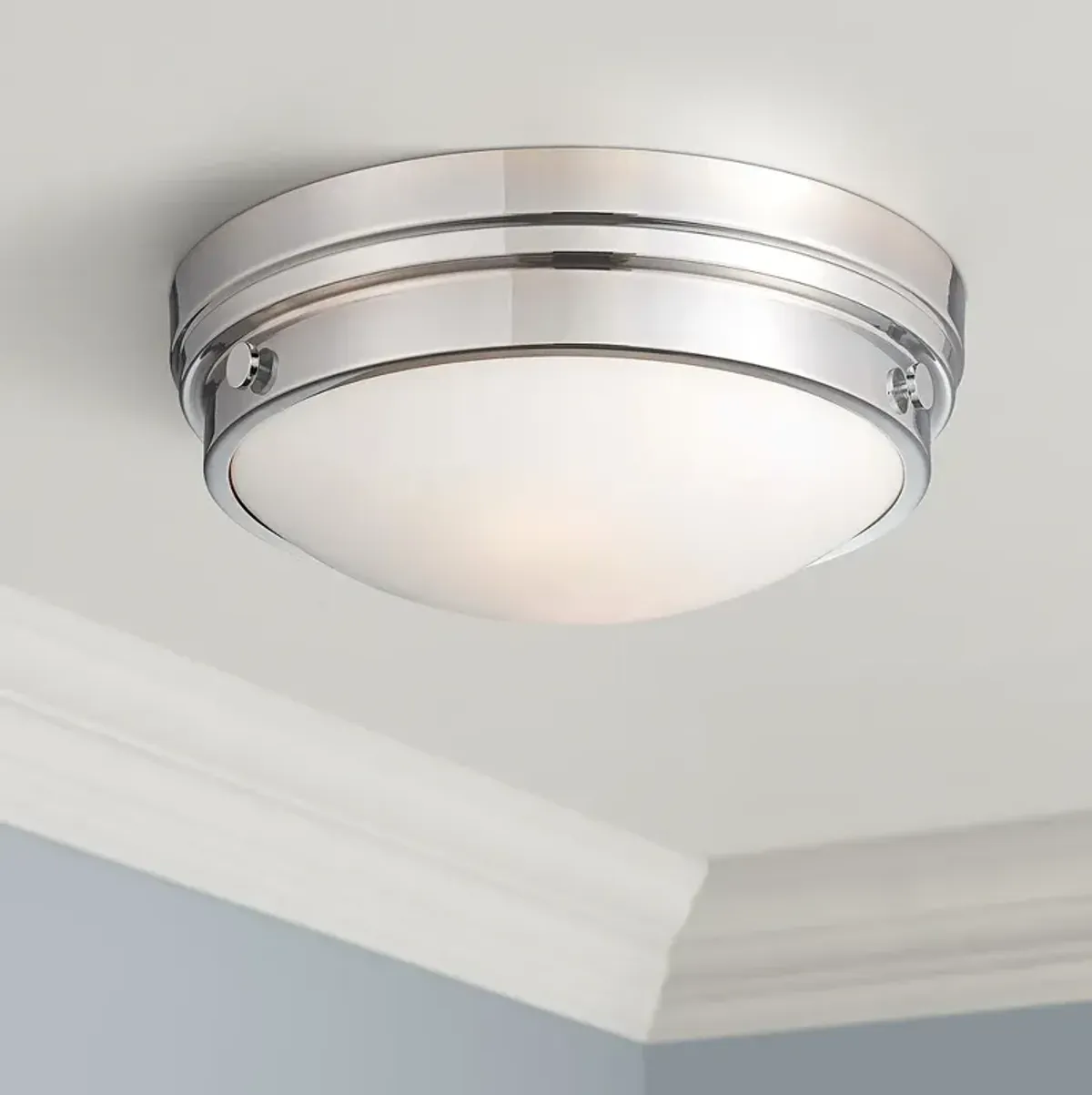 Minka Culver 13 1/4" Wide White Glass and Chrome Button Ceiling Light