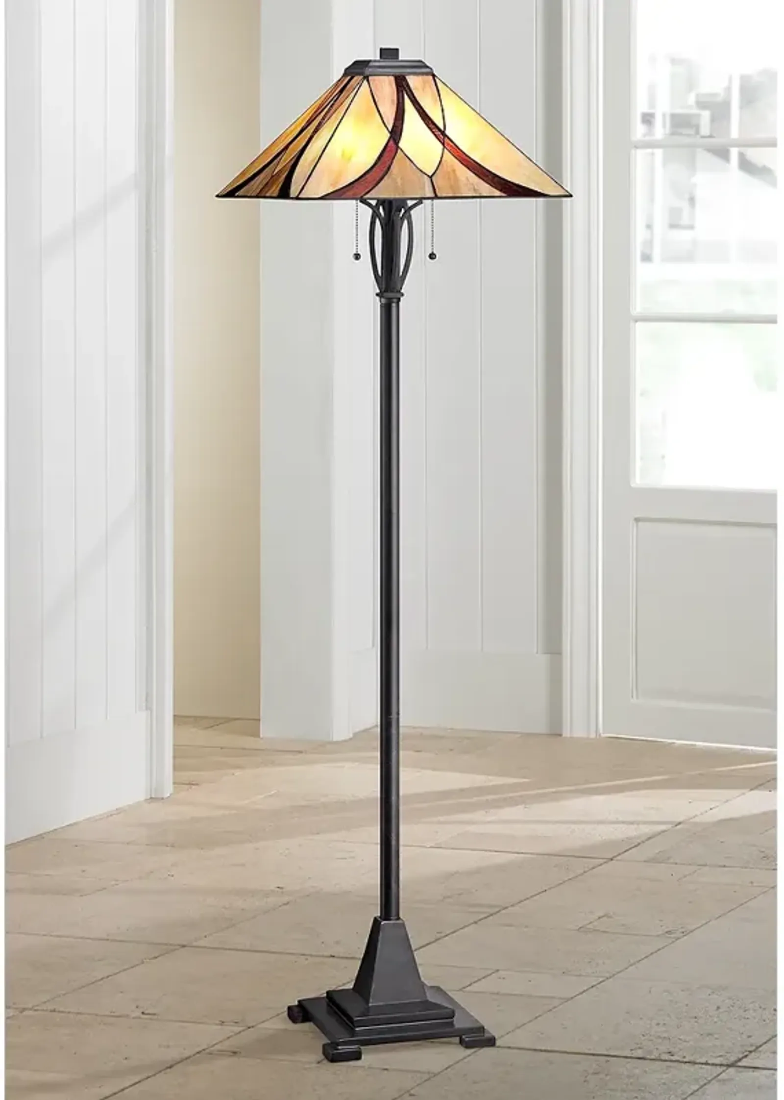 Quoizel Asheville 60" Valiant Bronze Tiffany-Style Glass Floor Lamp