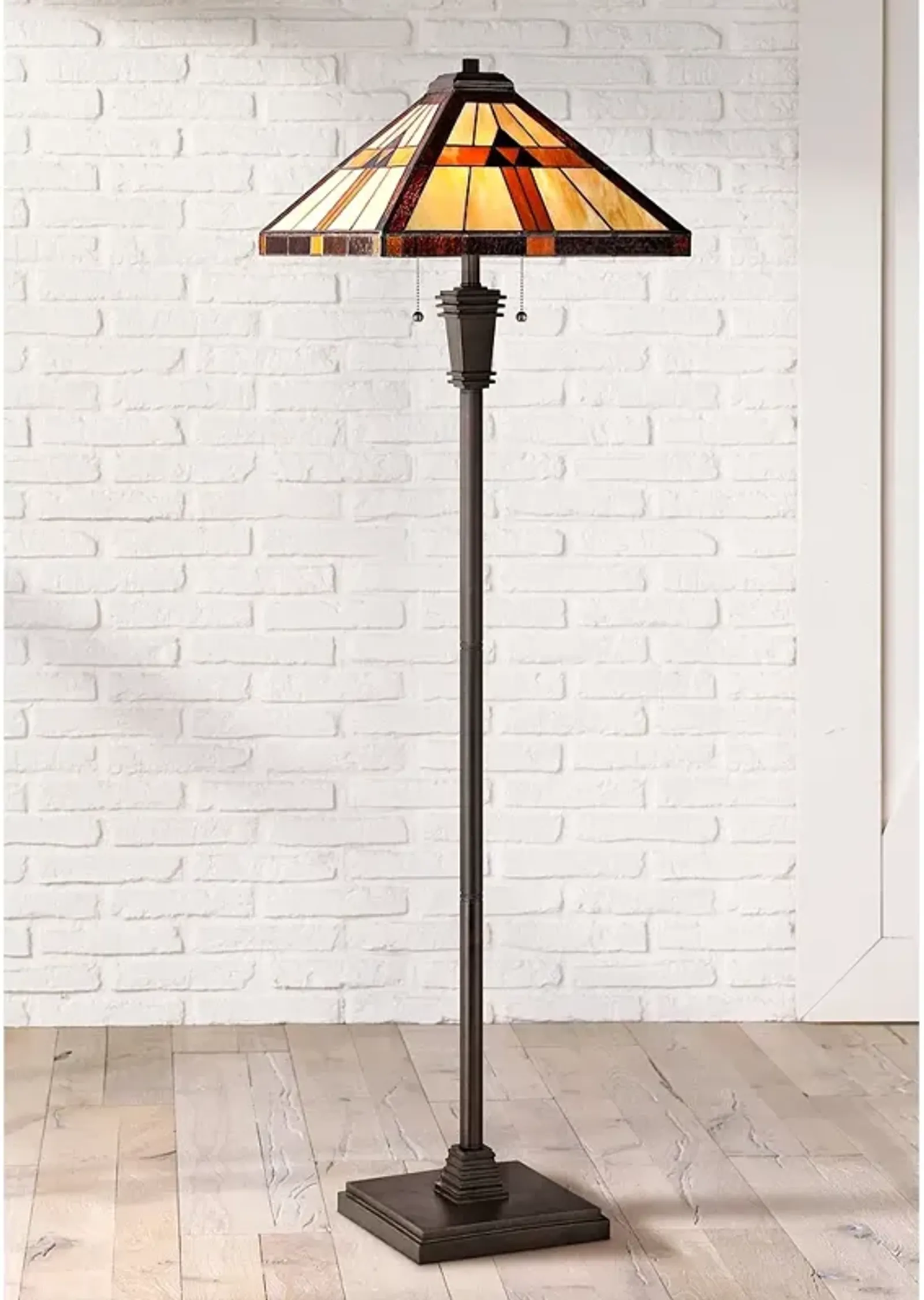 Quoizel Bryant 60" Bronze Patina Tiffany-Style Art Glass Floor Lamp