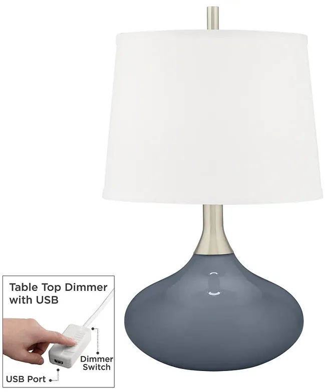 Color Plus Felix 24" Granite Peak Gray Modern Lamp with USB Dimmer