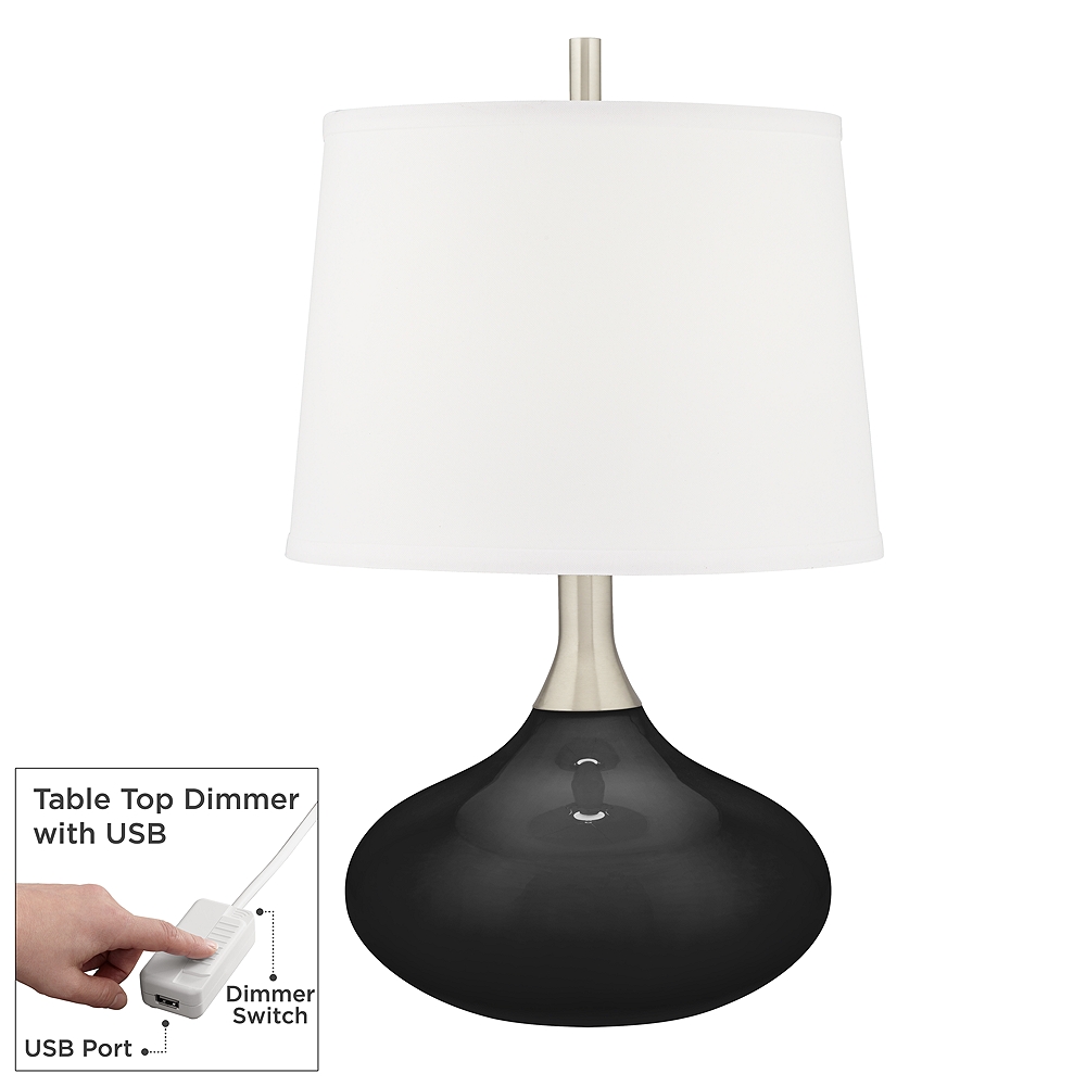 Tricorn Black Felix Modern Table Lamp with Table Top Dimmer