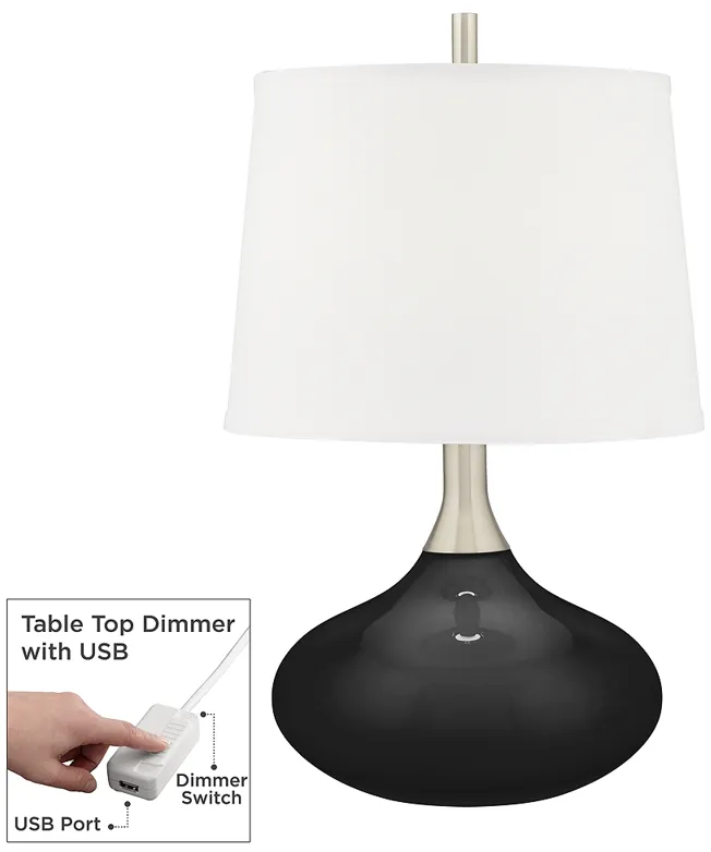Color Plus Felix 24" Tricorn Black Modern Table Lamp with USB Dimmer