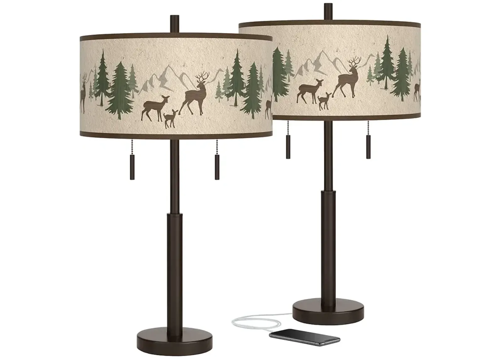 Giclee Glow Robbie 25 1/2" Deer Lodge Bronze USB Table Lamps Set of 2