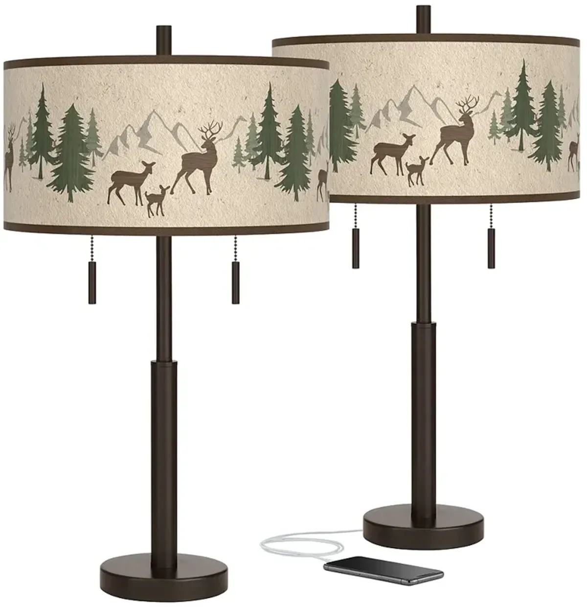 Giclee Glow Robbie 25 1/2" Deer Lodge Bronze USB Table Lamps Set of 2