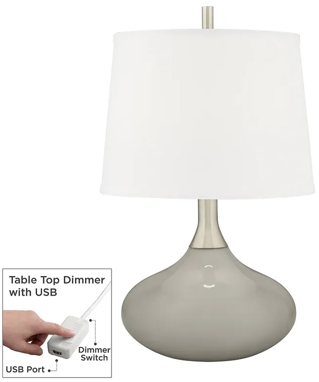 Color Plus Felix 24" Requisite Gray Modern Table Lamp with USB Dimmer