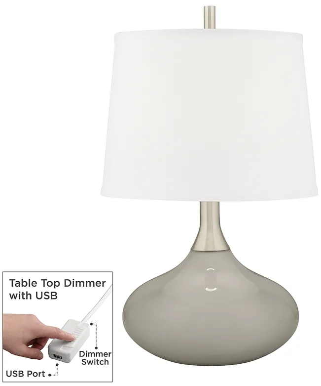 Color Plus Felix 24" Requisite Gray Modern Table Lamp with USB Dimmer