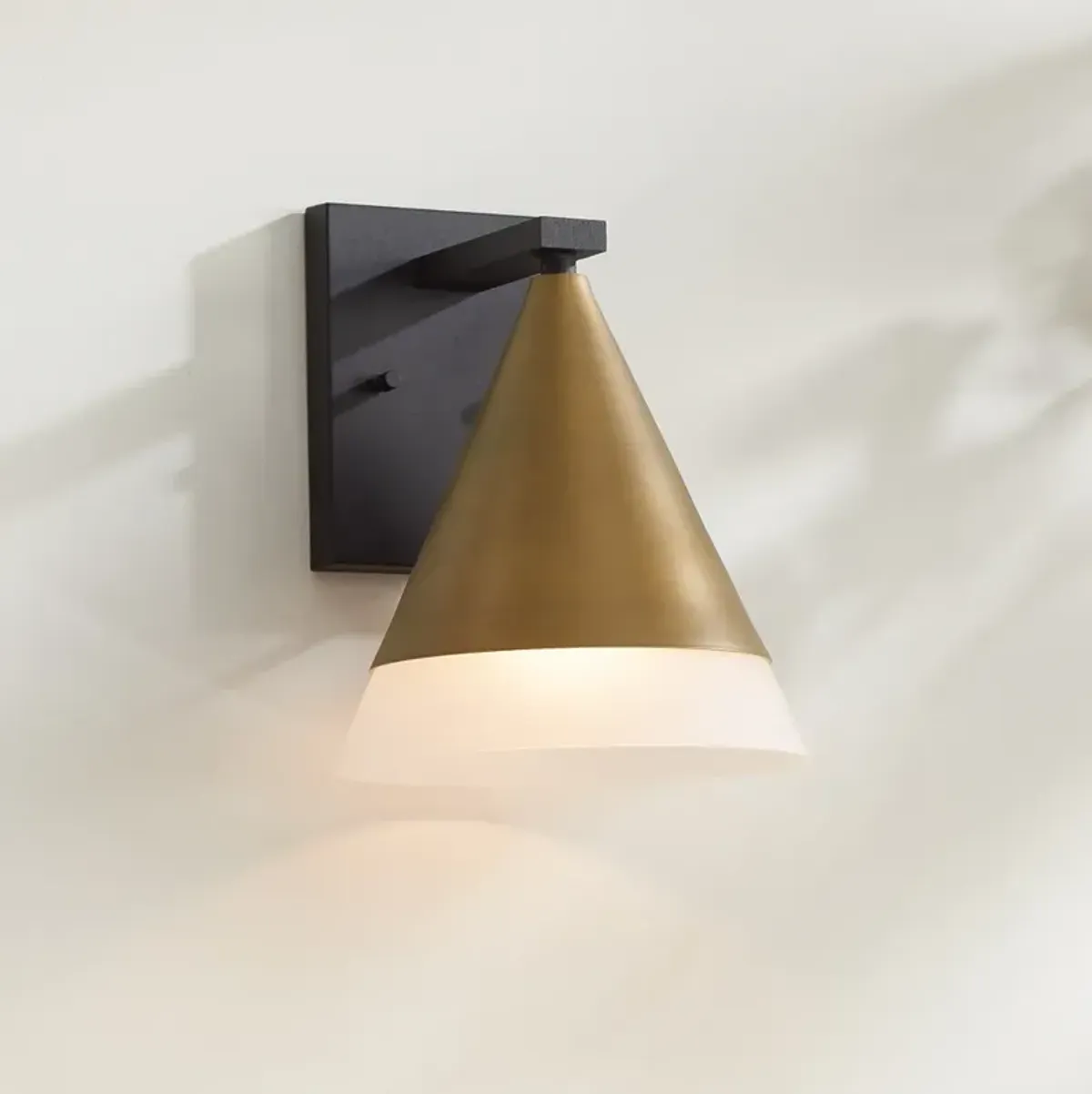 Possini Euro Leo 10"H Sand Black and Antique Brass Outdoor Wall Light