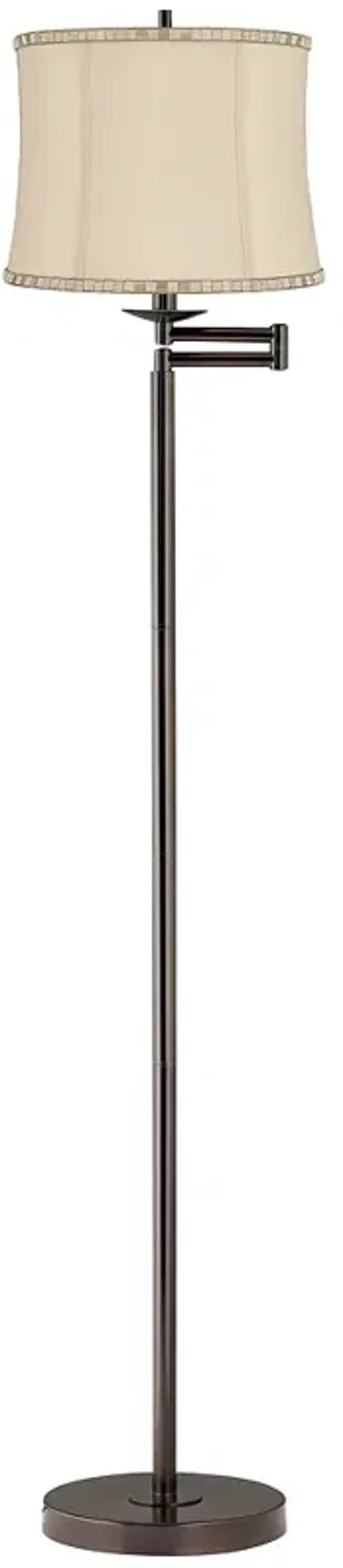 Gabrielle 60 1/2"H Bronze Swing Arm Floor Lamp w/ Beige Trimmed Shade