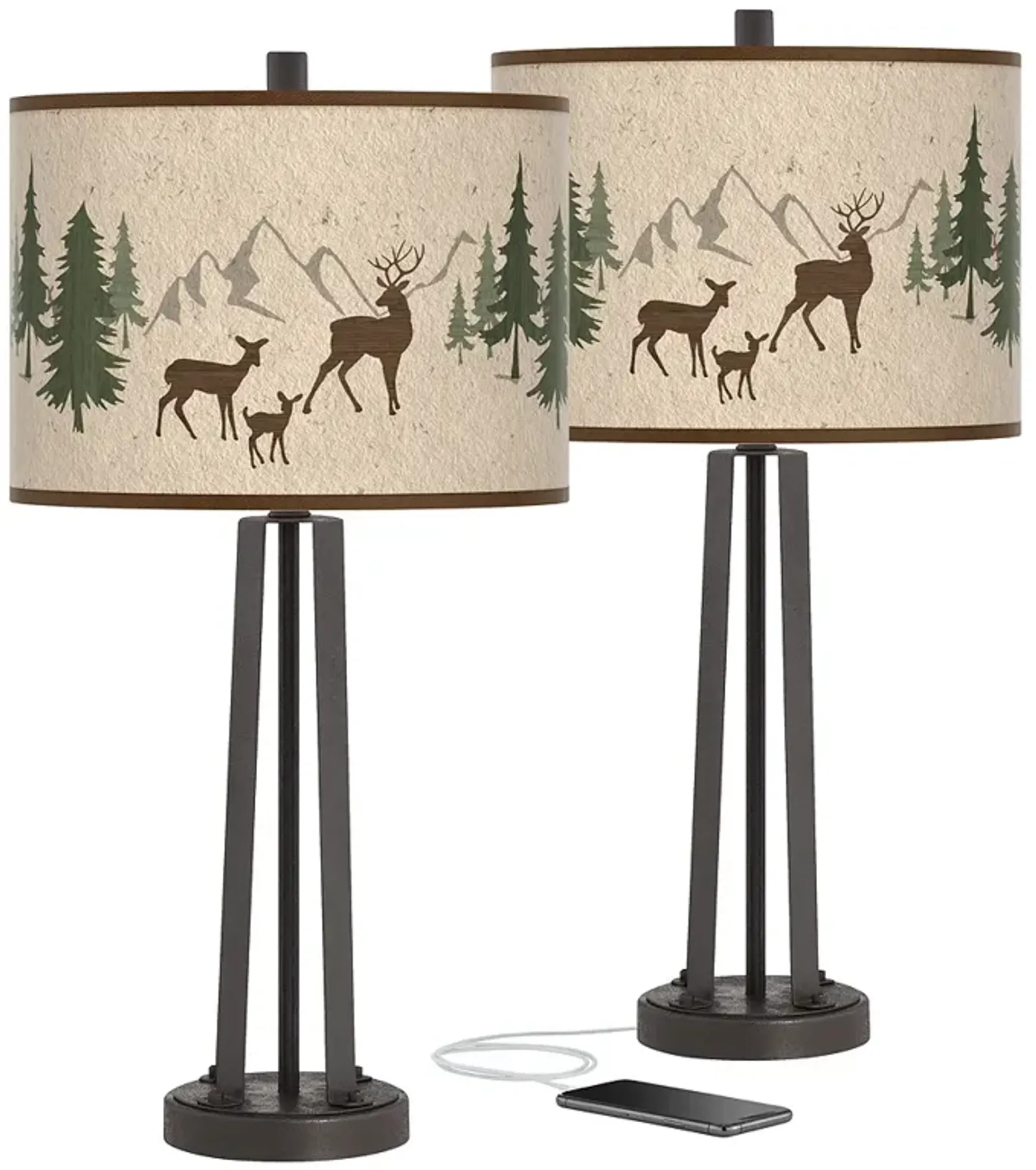 Giclee Glow Susan 25 1/2" Deer Lodge Bronze USB Table Lamps Set of 2