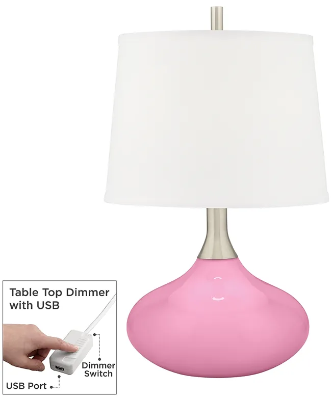 Color Plus Felix 24" Candy Pink Modern Table Lamp with USB Dimmer