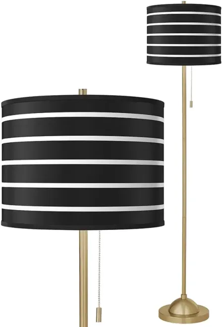 Bold Black Stripe Giclee Warm Gold Stick Floor Lamp