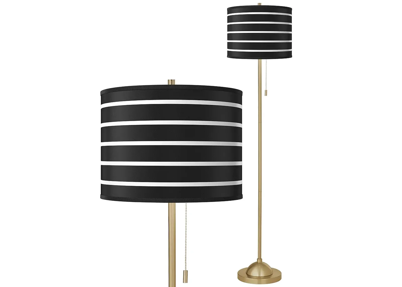 Bold Black Stripe Giclee Warm Gold Stick Floor Lamp