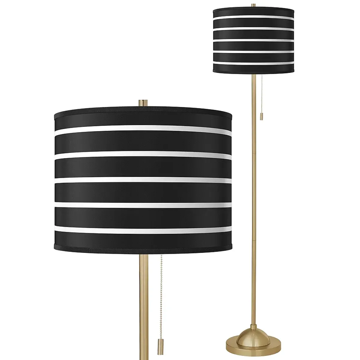 Bold Black Stripe Giclee Warm Gold Stick Floor Lamp