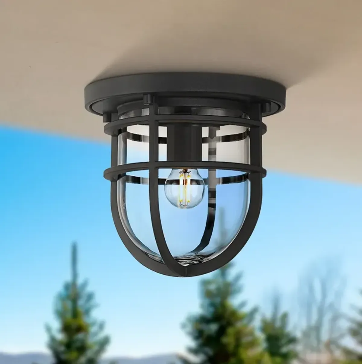 Ballast 7 3/4" High Textured Black Outdoor Flush-Mount Ceiling Light