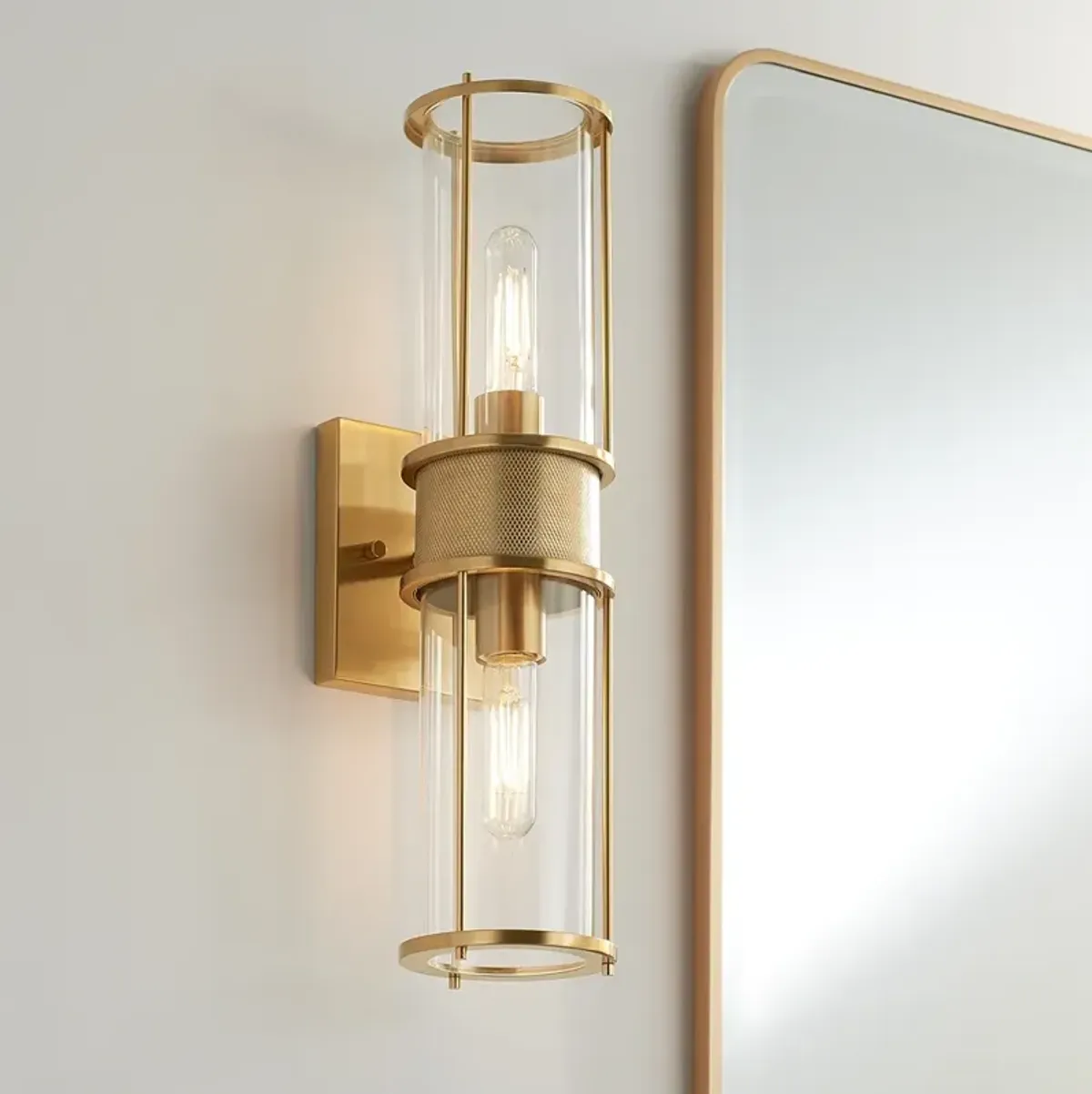 Possini Euro Miranda 19" High Warm Brass 2-Light Wall Sconce