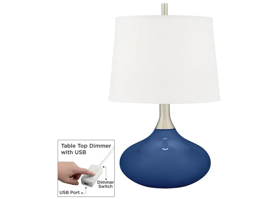 Color Plus Felix 24" Modern Monaco Blue Table Lamp with USB Dimmer