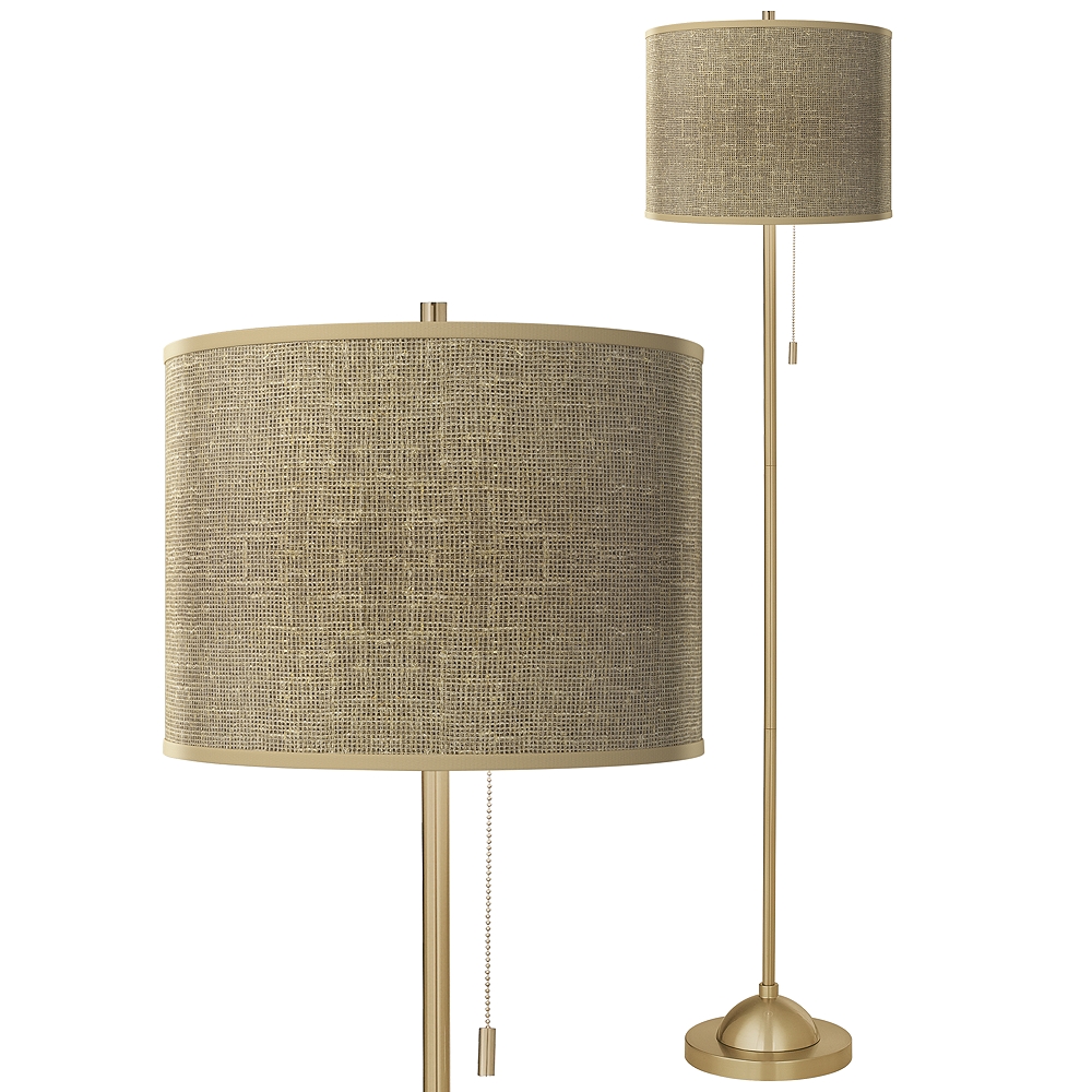 Burlap Print Giclee Warm Gold Stick Floor Lamp