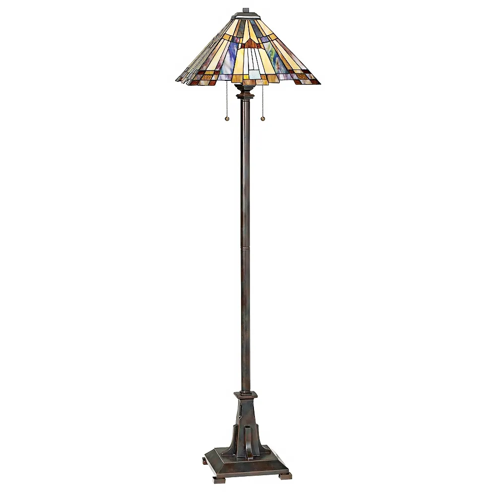 Quoizel Inglenook 62" Mission Tiffany-Style Art Glass Floor Lamp