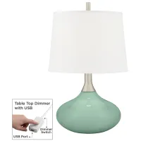 Color Plus Felix 24" Grayed Jade Modern Table Lamp with USB Dimmer