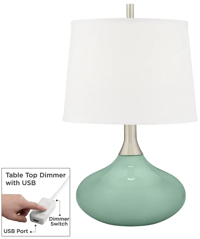 Color Plus Felix 24" Grayed Jade Modern Table Lamp with USB Dimmer