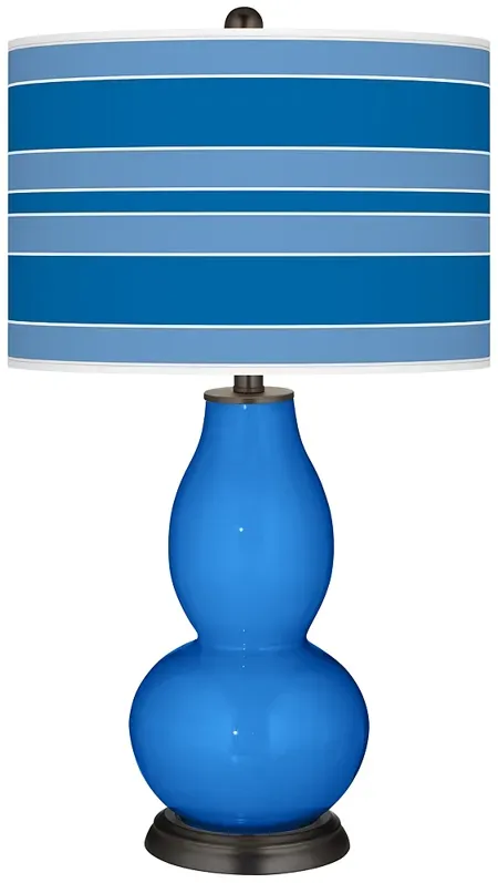 Royal Blue Bold Stripe Double Gourd Table Lamp