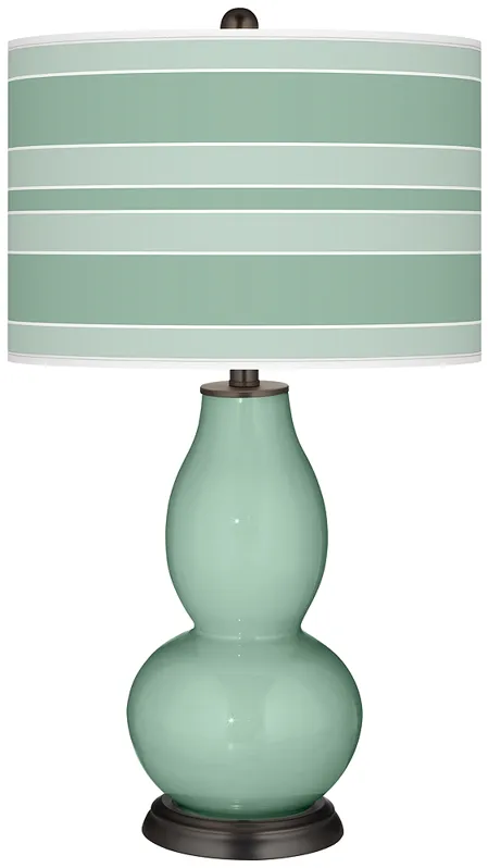 Grayed Jade Bold Stripe Double Gourd Table Lamp