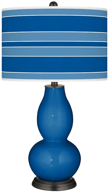 Color Plus 29 1/2" Double Gourd Bold Stripe  Hyper Blue Table Lamp