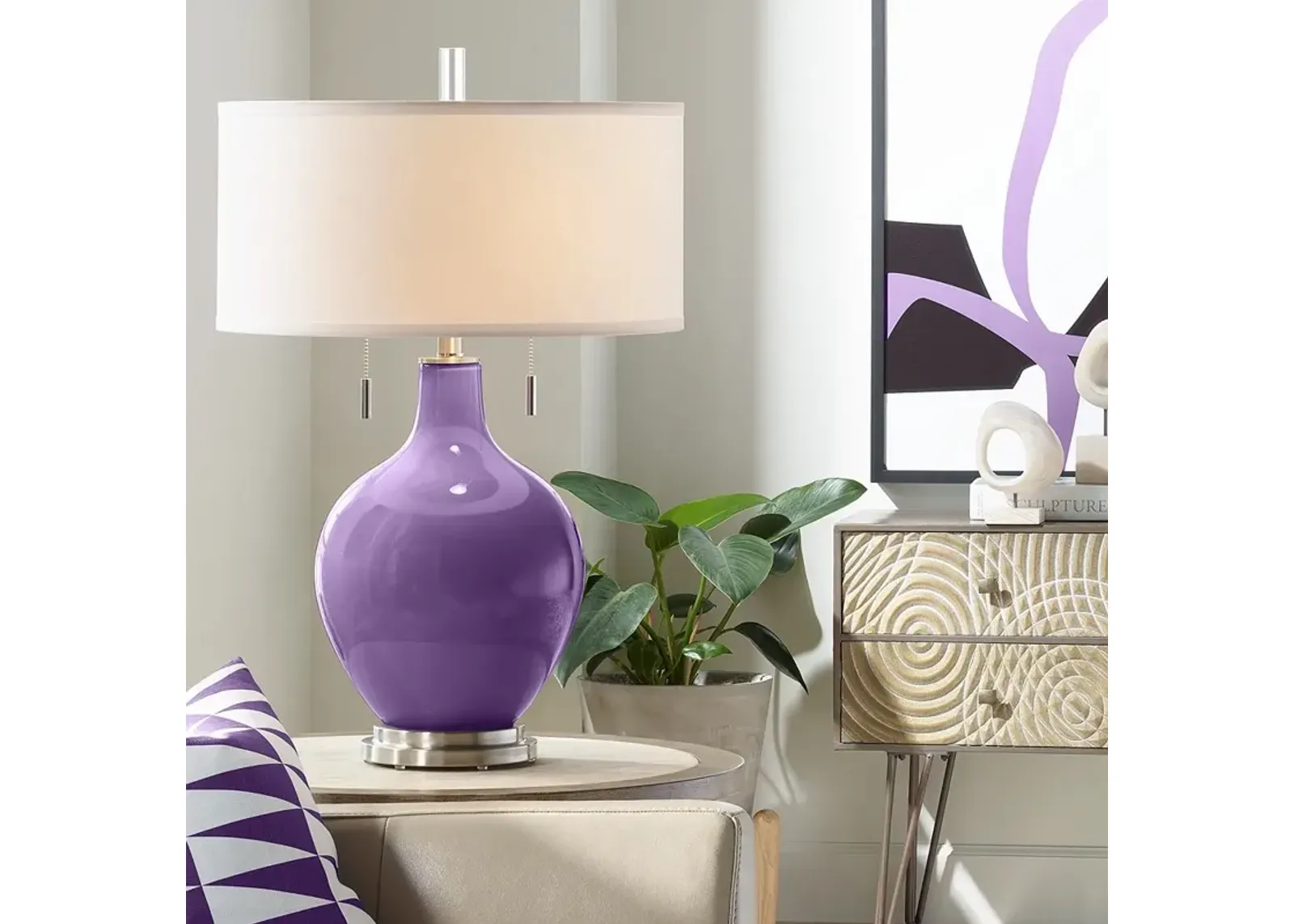 Color Plus Toby 28" High Modern Glass Acai Purple Table Lamp