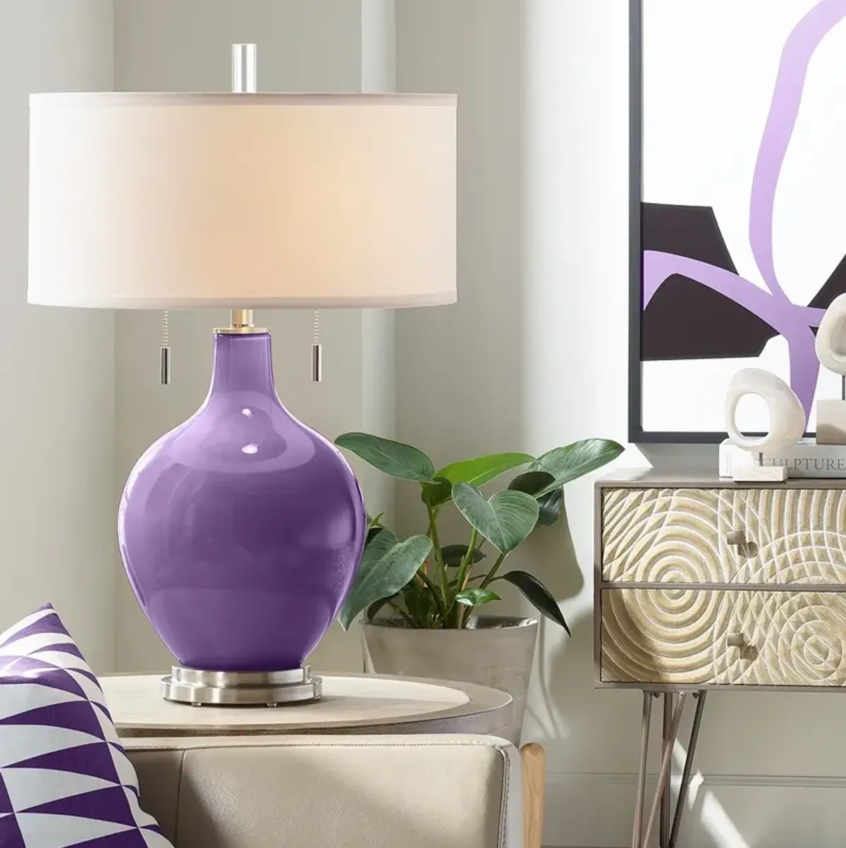 Color Plus Toby 28" High Modern Glass Acai Purple Table Lamp