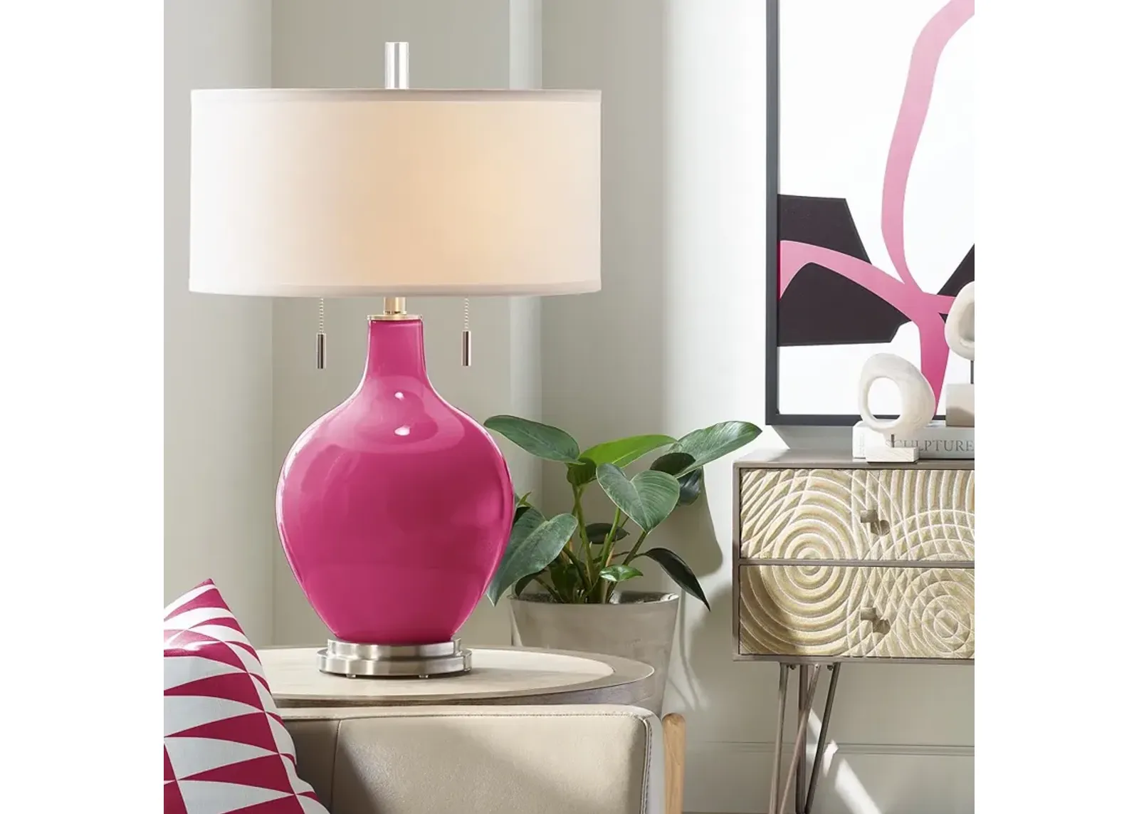 Color Plus Toby 28" Modern Glass Vivacious Pink Table Lamp