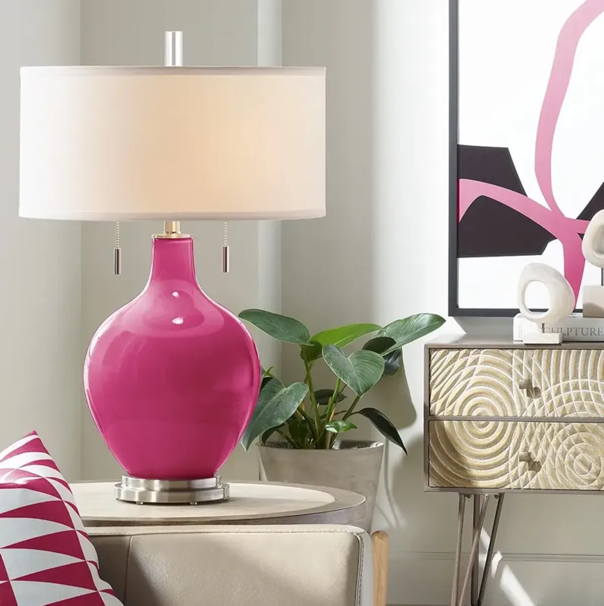 Color Plus Toby 28" Modern Glass Vivacious Pink Table Lamp