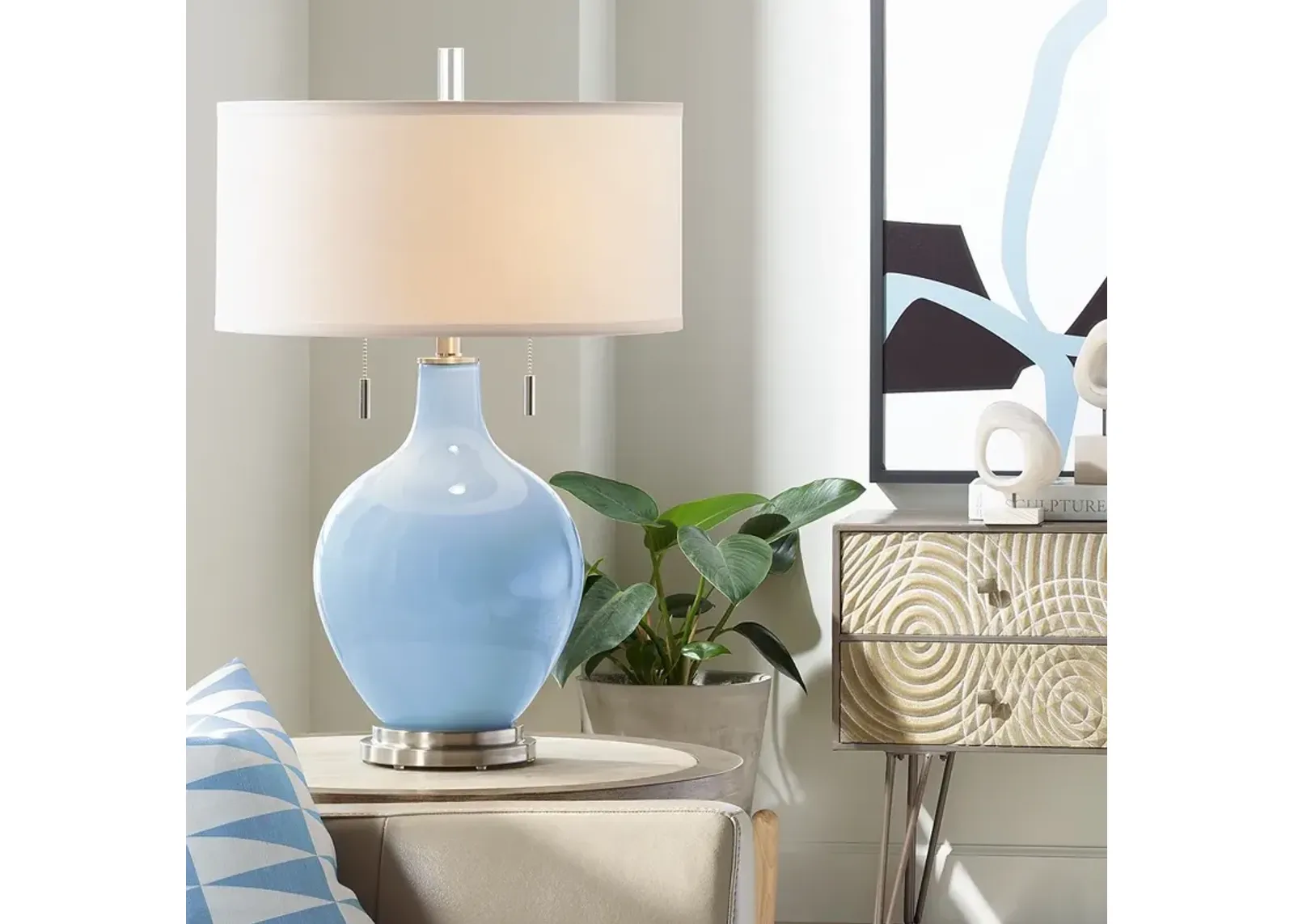 Color Plus Toby Nickel 28" Modern Placid Blue Table Lamp