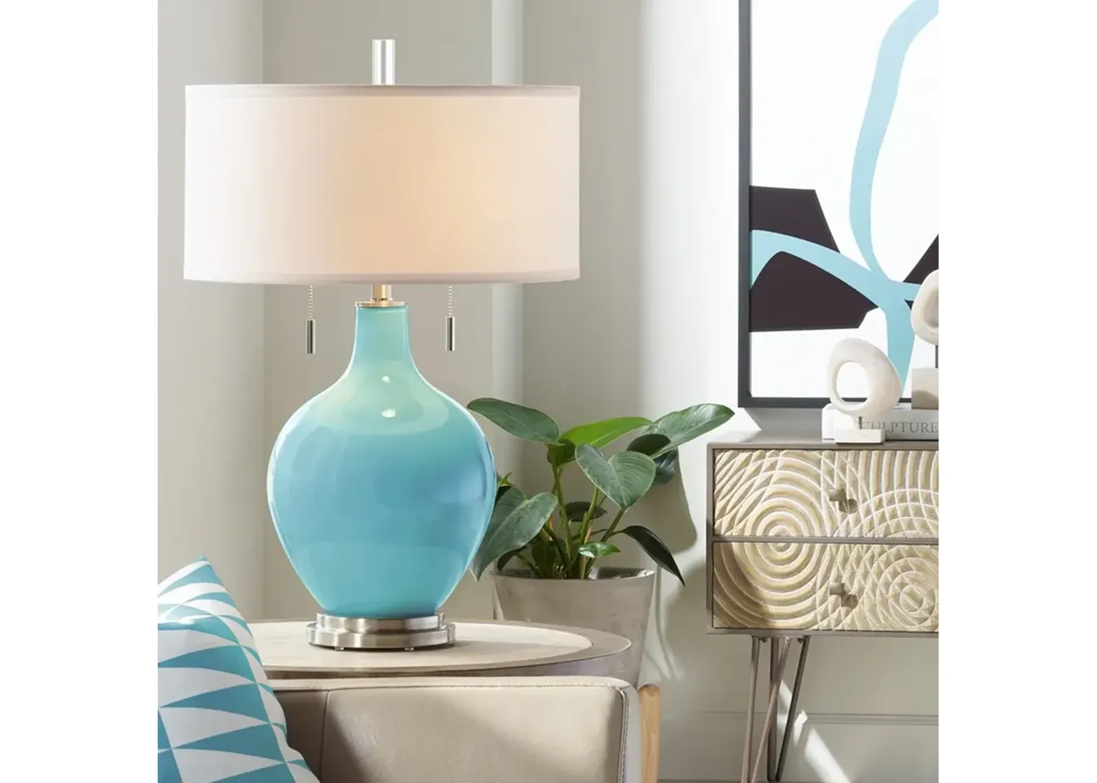 Color Plus Toby 28" High Modern Coastal Nautilus Blue Table Lamp