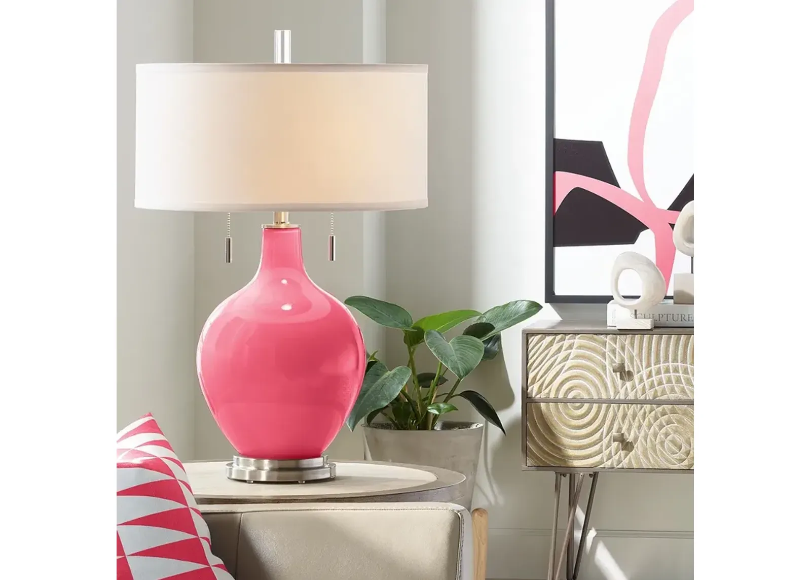 Color Plus Toby 28" High Modern Glass Eros Pink Table Lamp