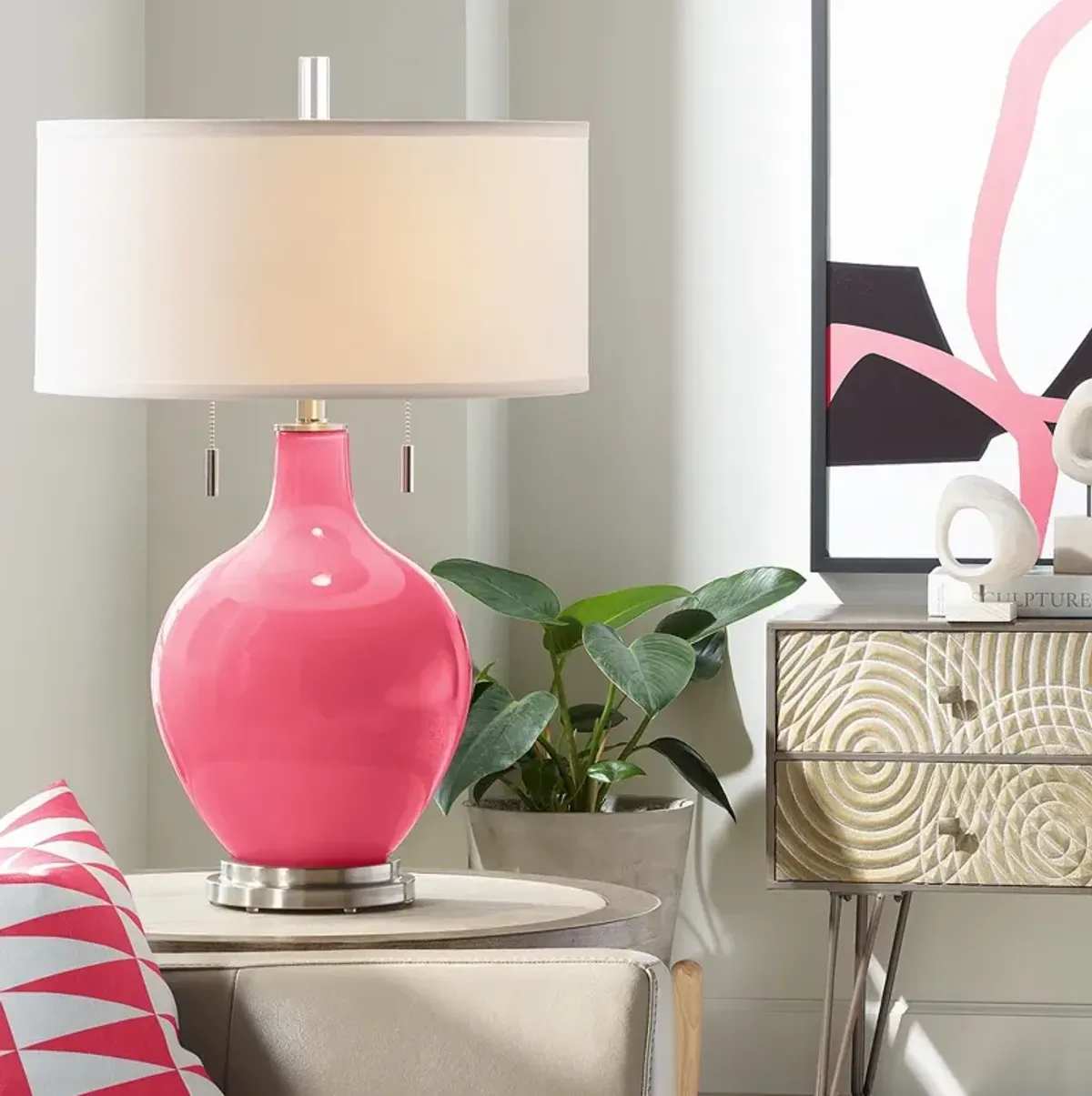 Color Plus Toby 28" High Modern Glass Eros Pink Table Lamp