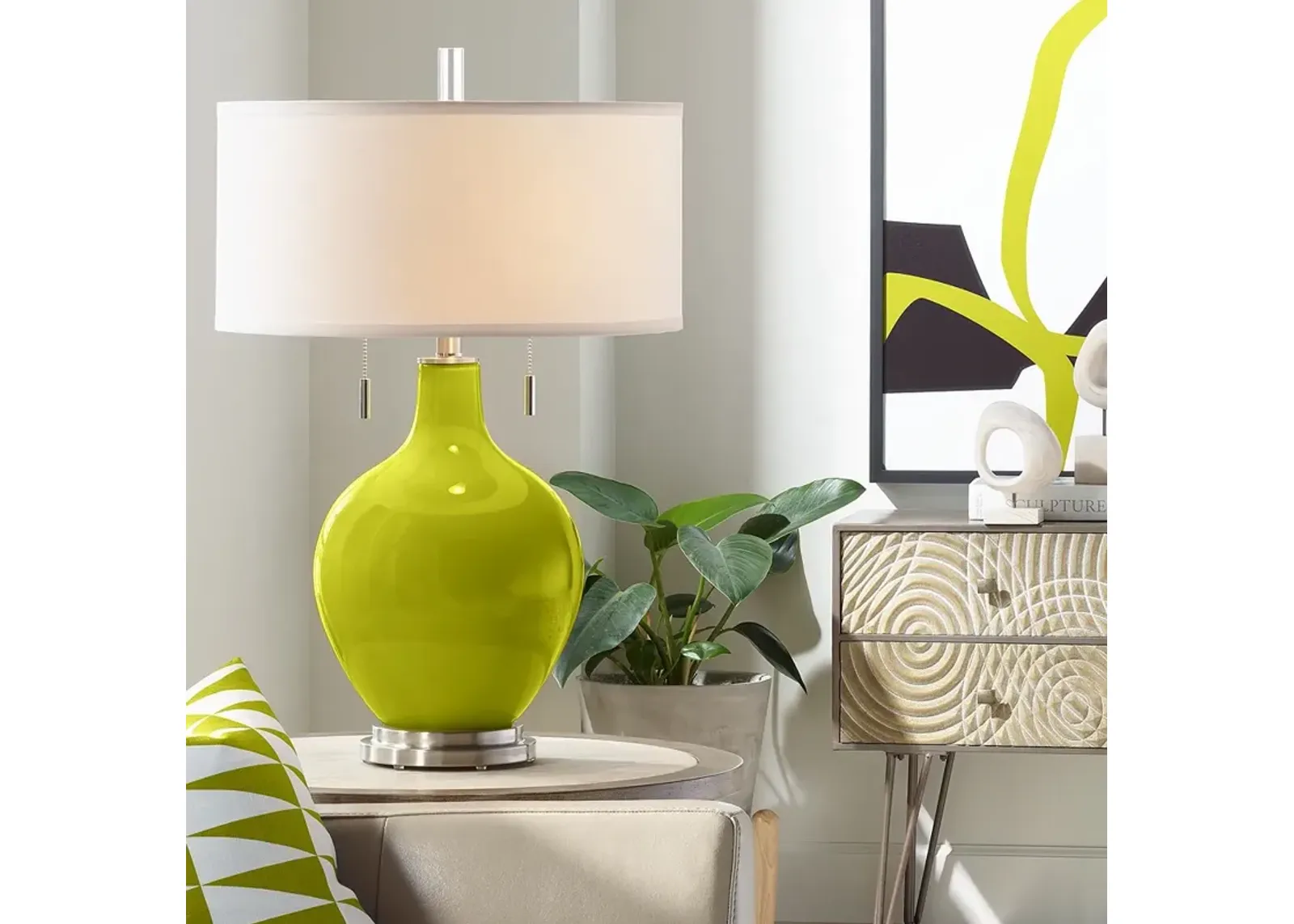 Color Plus Toby 28" High Modern Glass Olive Green Table Lamp