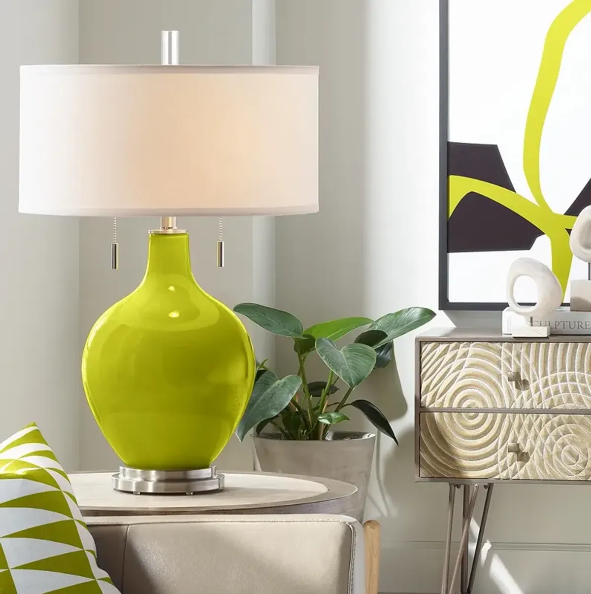 Color Plus Toby 28" High Modern Glass Olive Green Table Lamp