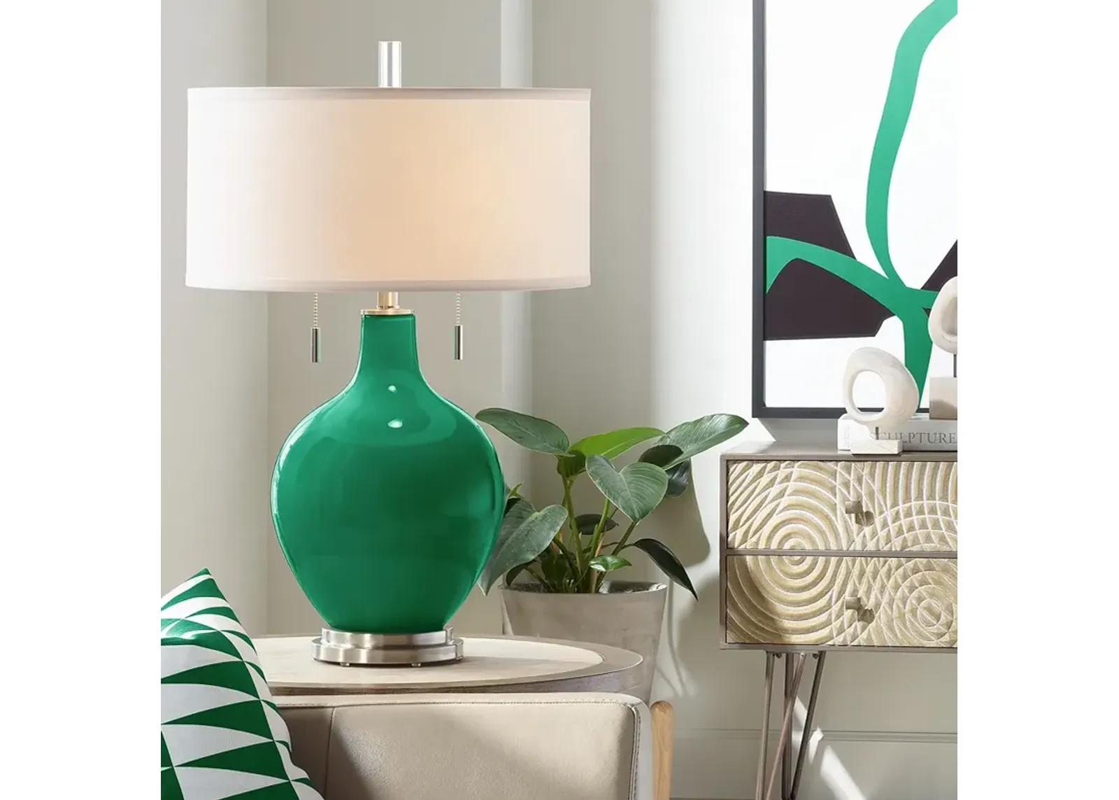 Color Plus Toby 28" Modern Glass Greens Table Lamp