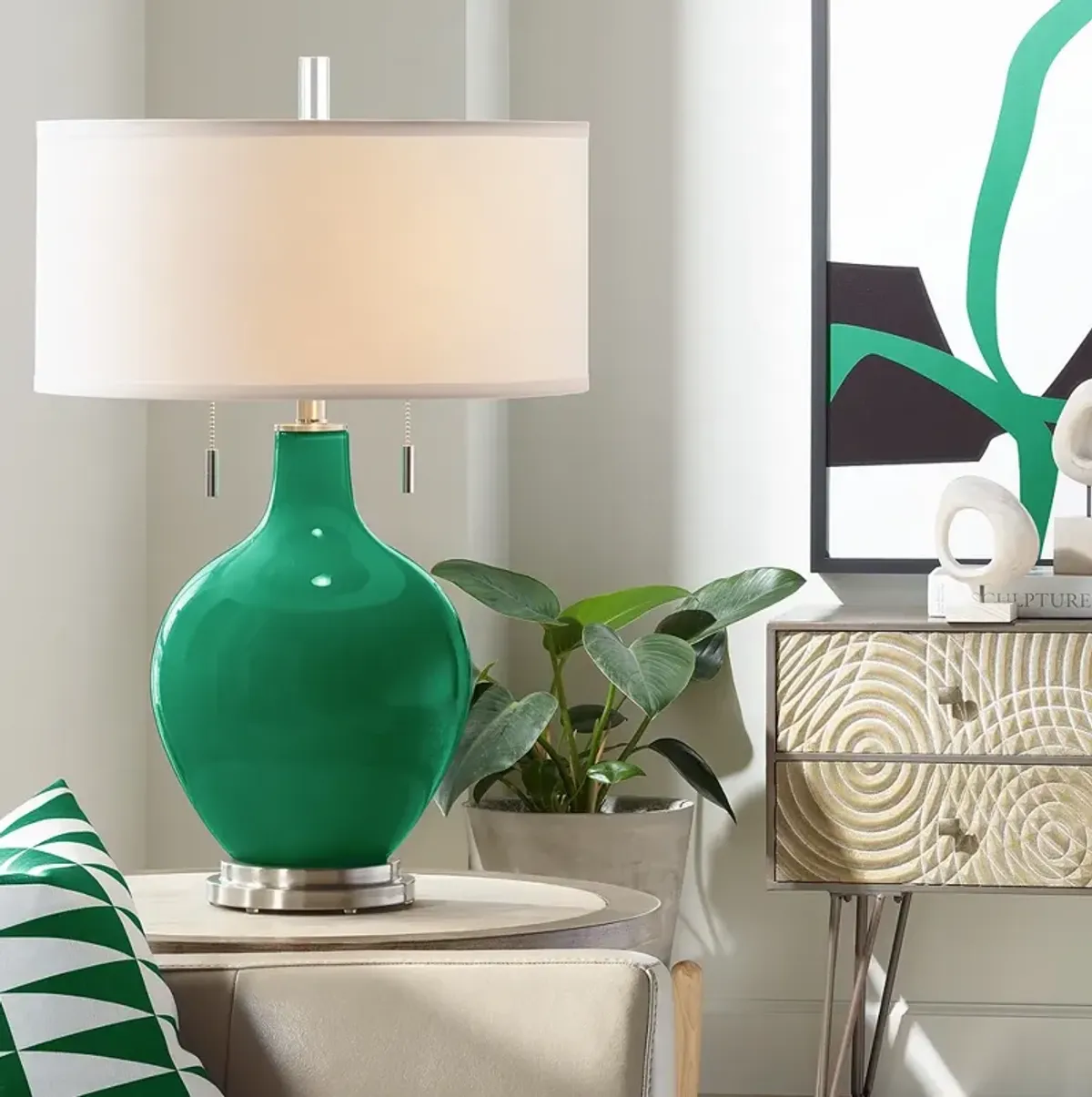 Color Plus Toby 28" Modern Glass Greens Table Lamp