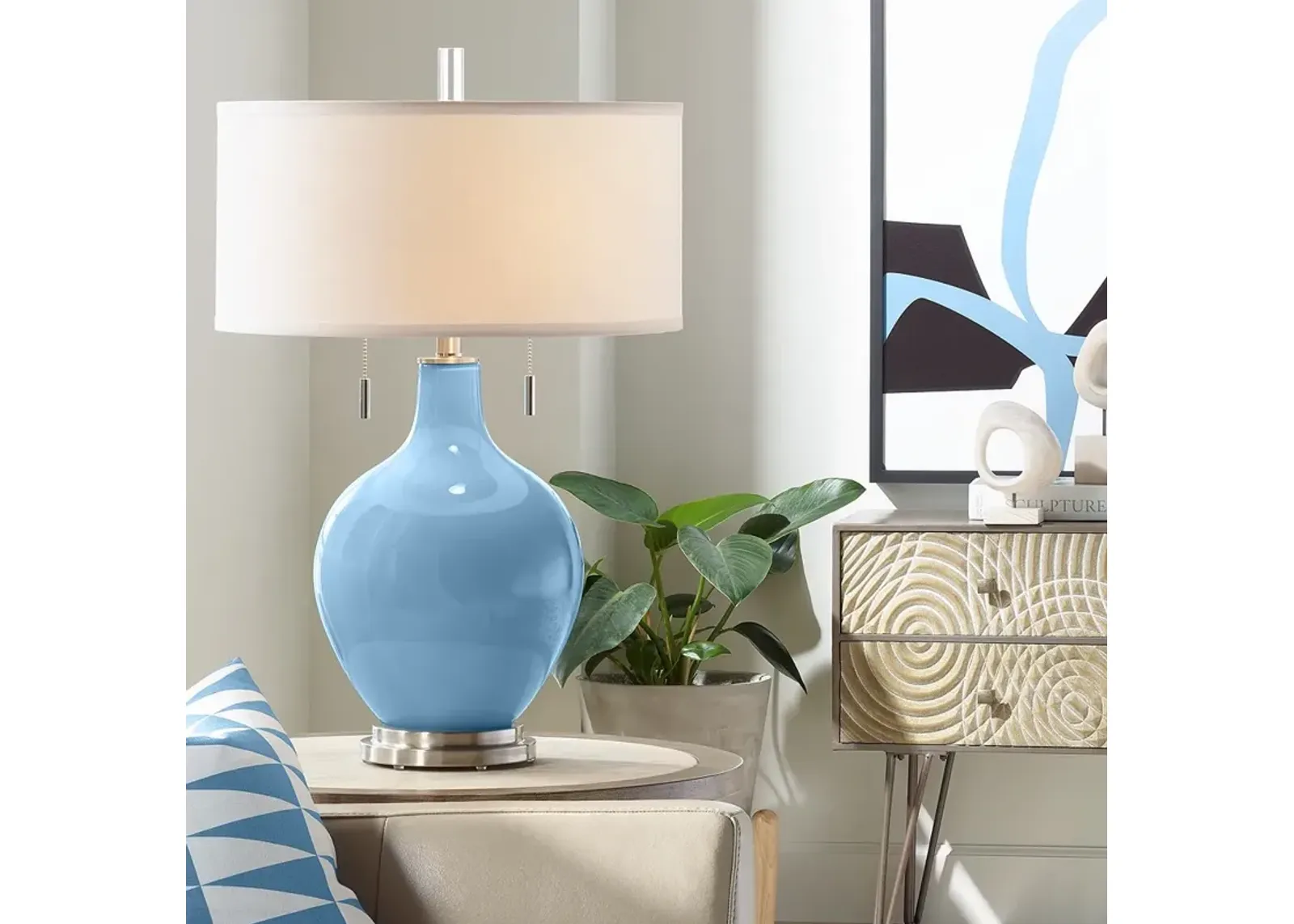 Color Plus Toby 28" High Modern Glass Secure Blue Table Lamp