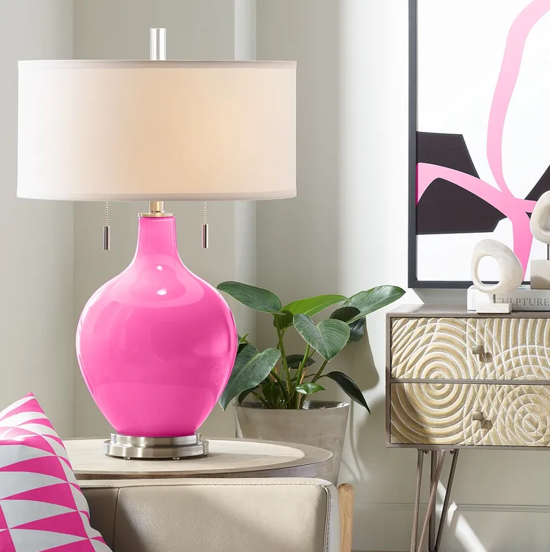 Color Plus Toby 28" Modern Glass Fuchsia Pink Table Lamp