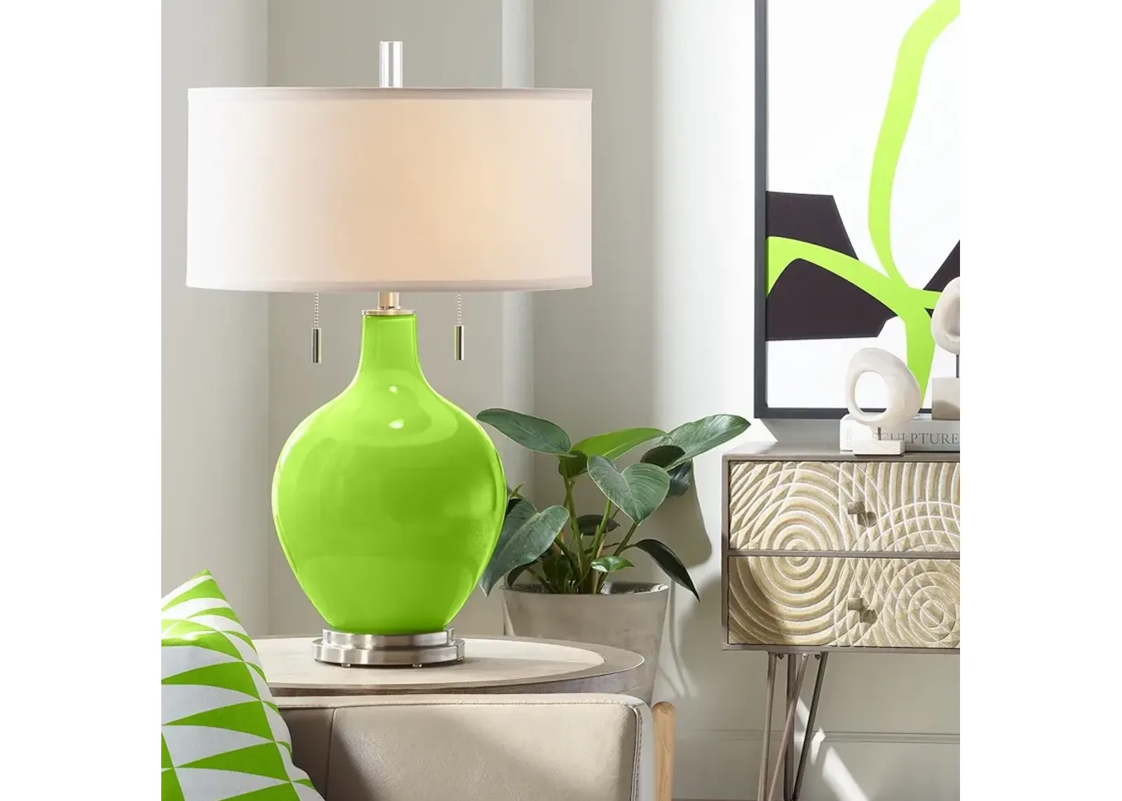 Color Plus Toby 28" High Modern Glass Neon Green Table Lamp