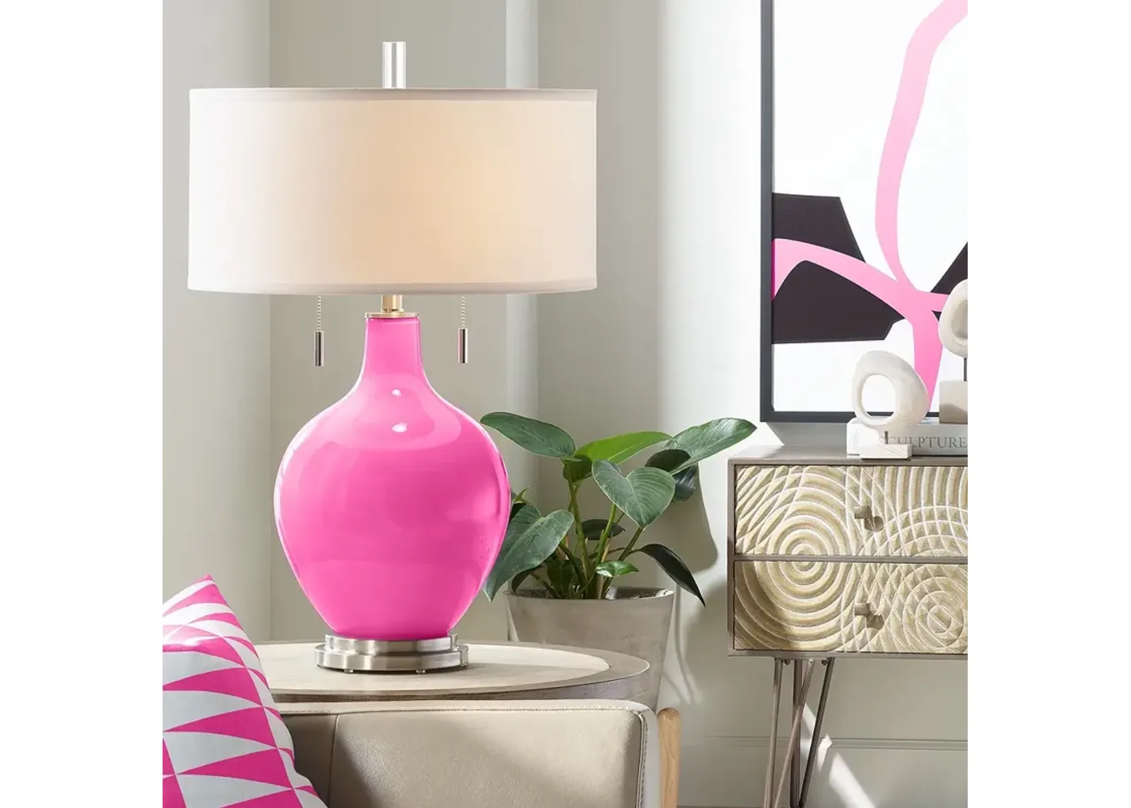 Color Plus Toby 28" High Modern Glass Blossom Pink Table Lamp