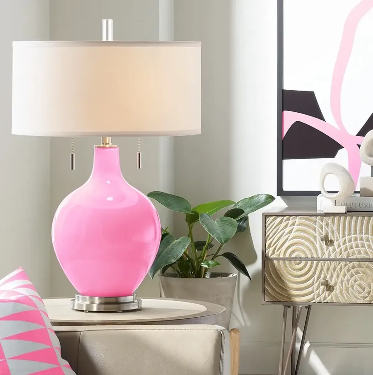 Color Plus Toby Nickel 28" Candy Pink Table Lamp