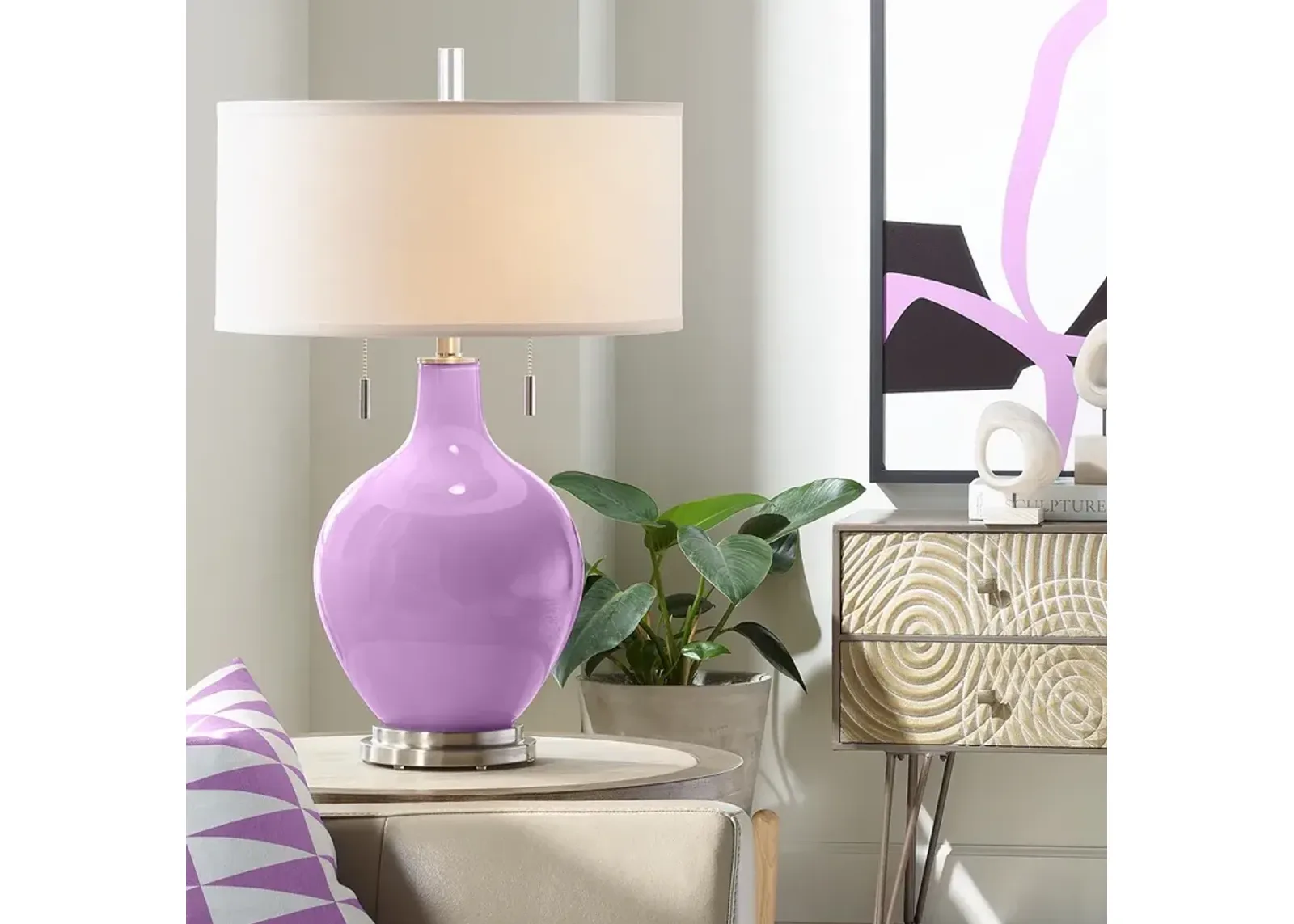 Color Plus Toby 28" High Modern Glass African Violet Purple Table Lamp