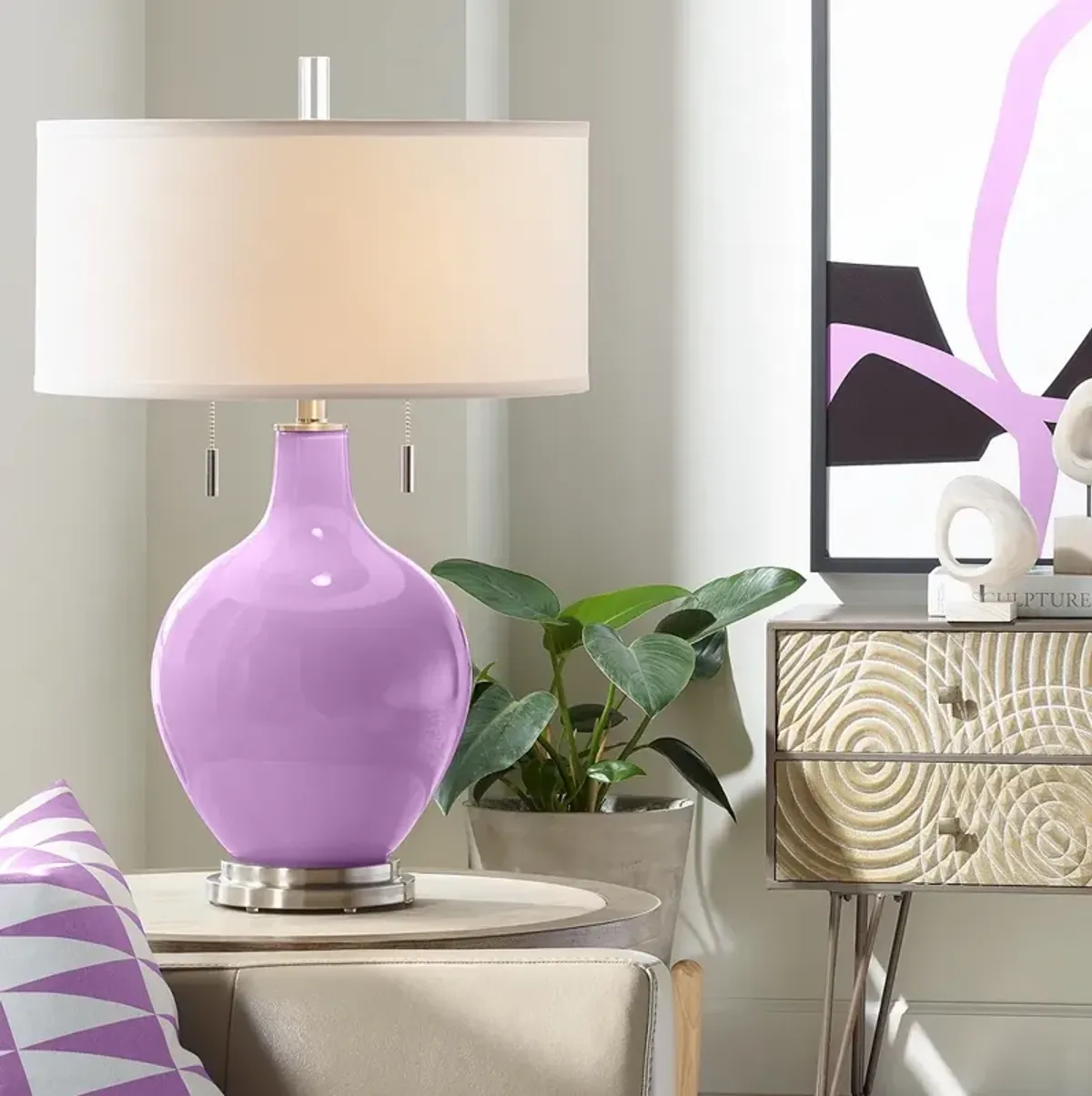 Color Plus Toby 28" High Modern Glass African Violet Purple Table Lamp