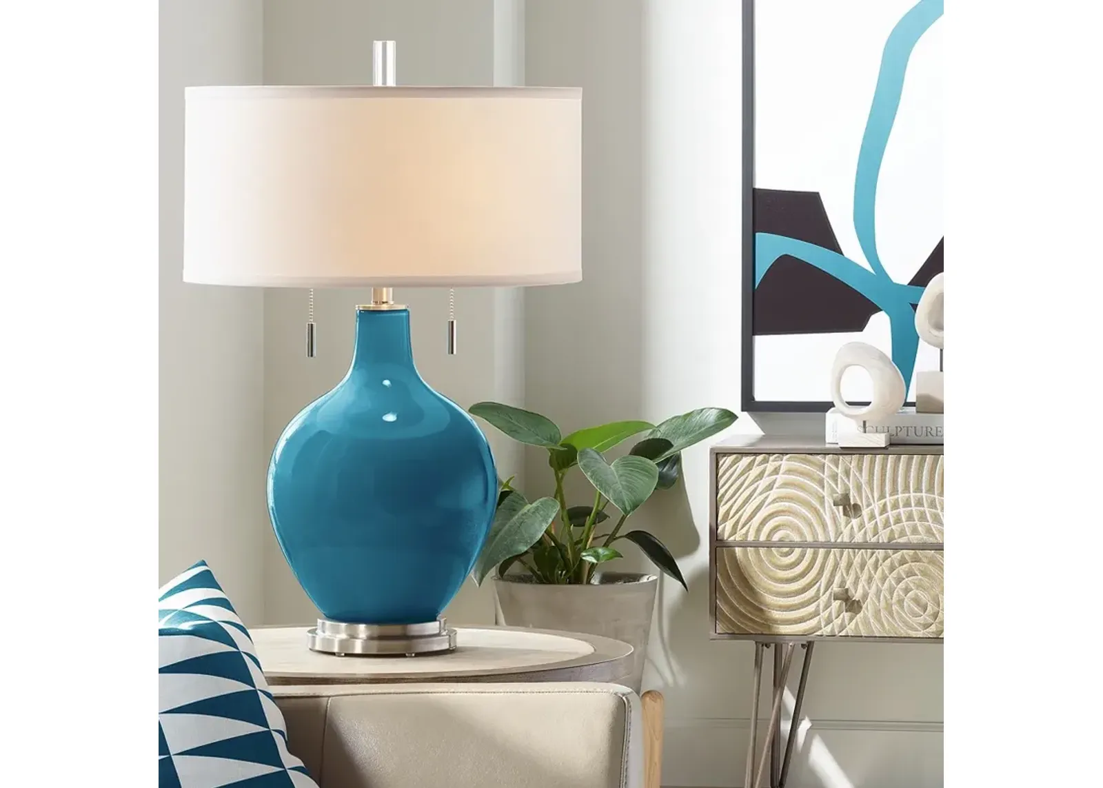 Color Plus Toby 28" High Modern Glass Oceanside Blue Table Lamp