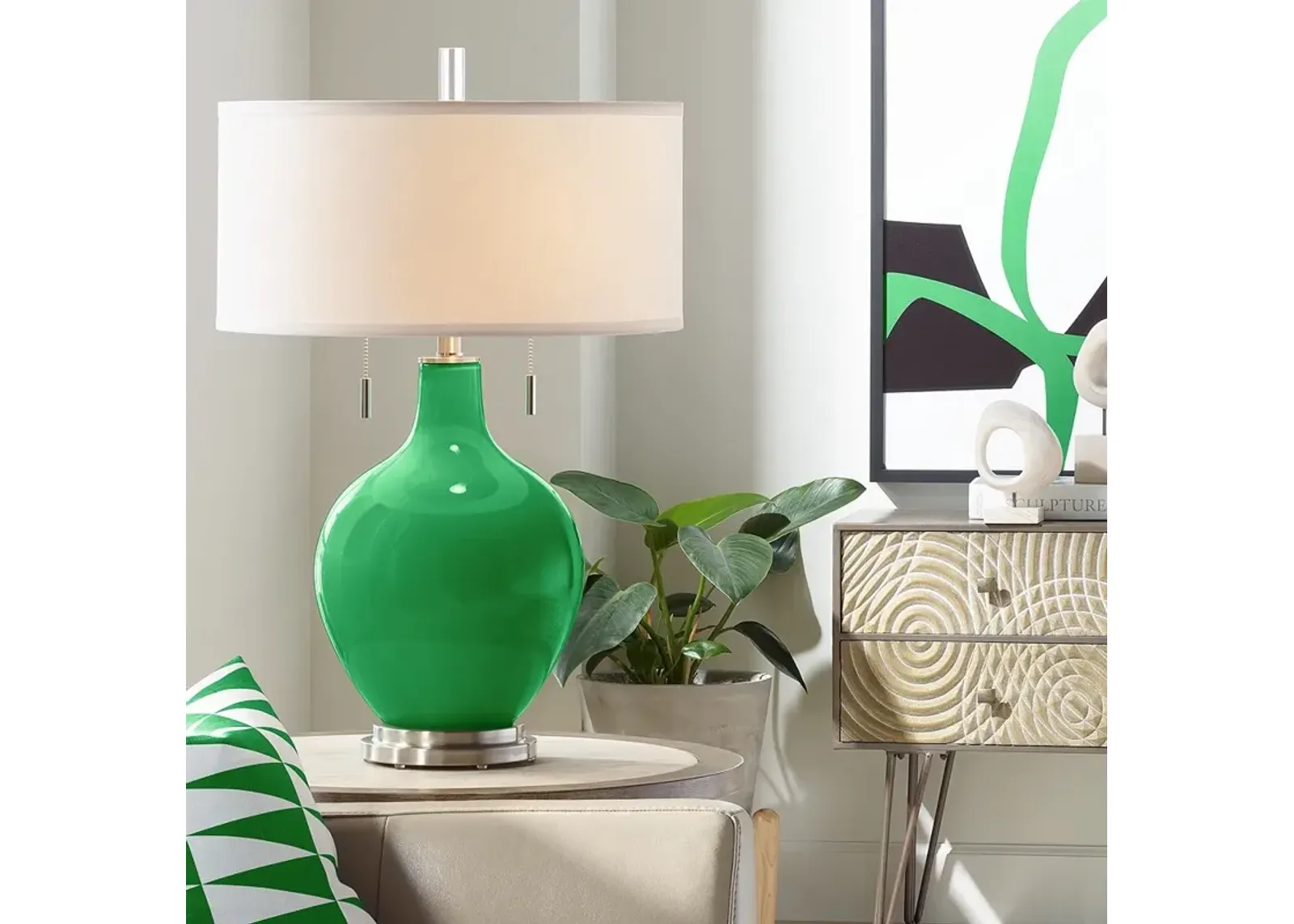 Color Plus Toby 28"  Modern Glass Envy Green Table Lamp